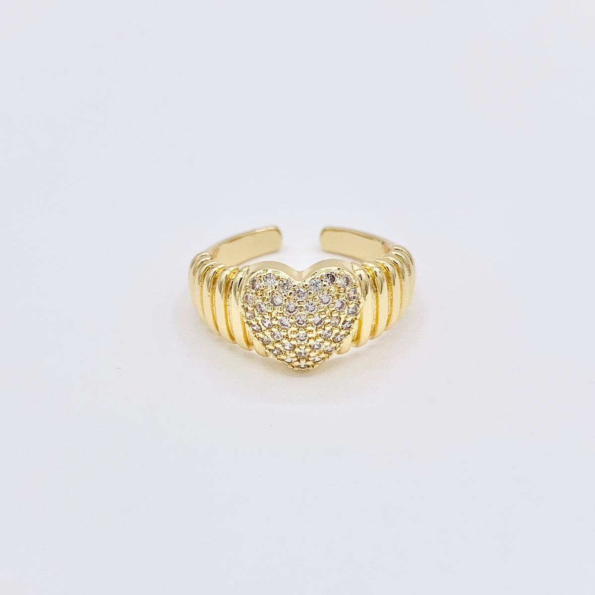 Statement CZ Cubic Zirconia Puffy Heart Rings in 18K Gold Plated Copper 5 PCS