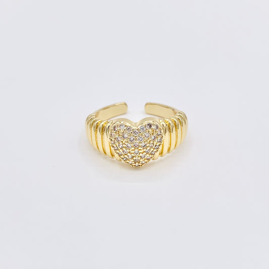 Statement CZ Cubic Zirconia Puffy Heart Rings in 18K Gold Plated Copper 5 PCS