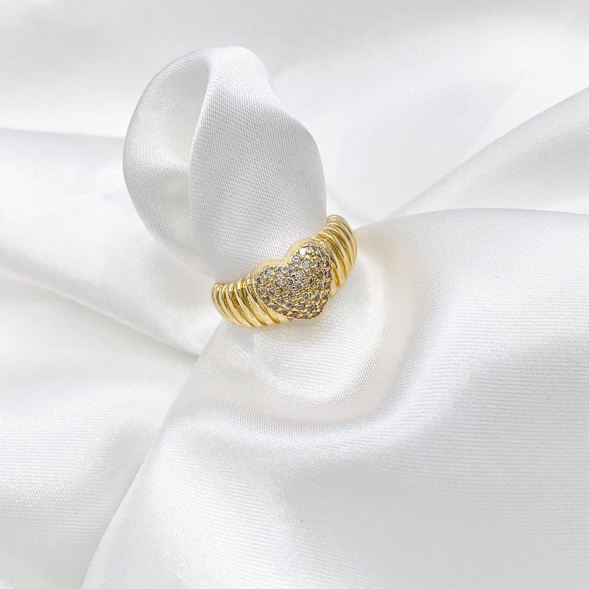 Statement CZ Cubic Zirconia Puffy Heart Rings in 18K Gold Plated Copper 5 PCS