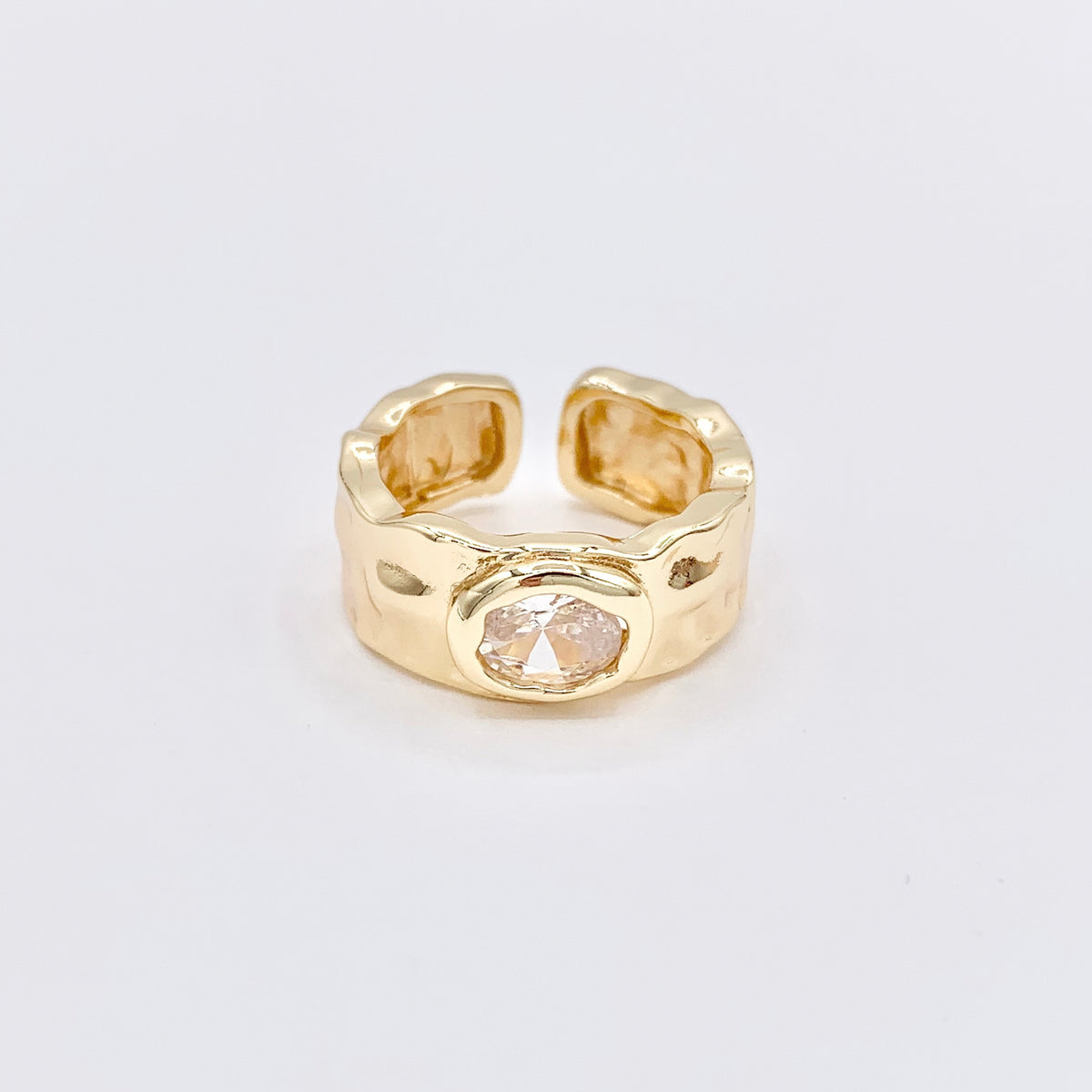 Chunky Oval Cut Egg Shaped Ring in Real Gold 18K Plated Brass CZ Pave 4 PCS