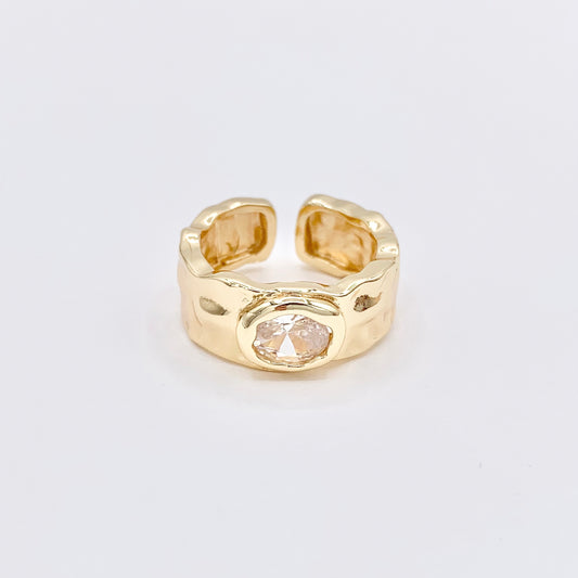 Chunky Oval Cut Egg Shaped Ring in Real Gold 18K Plated Brass CZ Pave 4 PCS