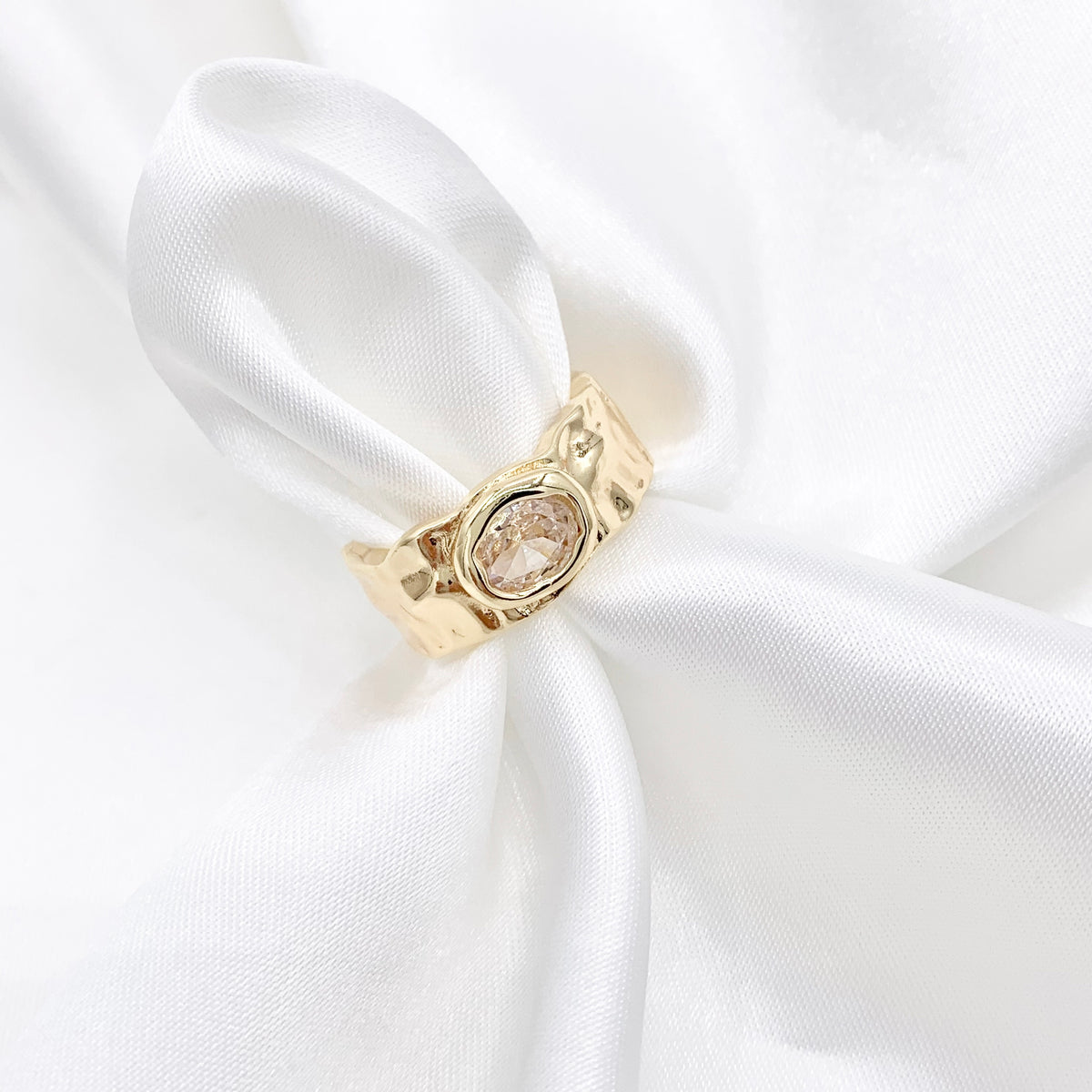 Chunky Oval Cut Egg Shaped Ring in Real Gold 18K Plated Brass CZ Pave 4 PCS