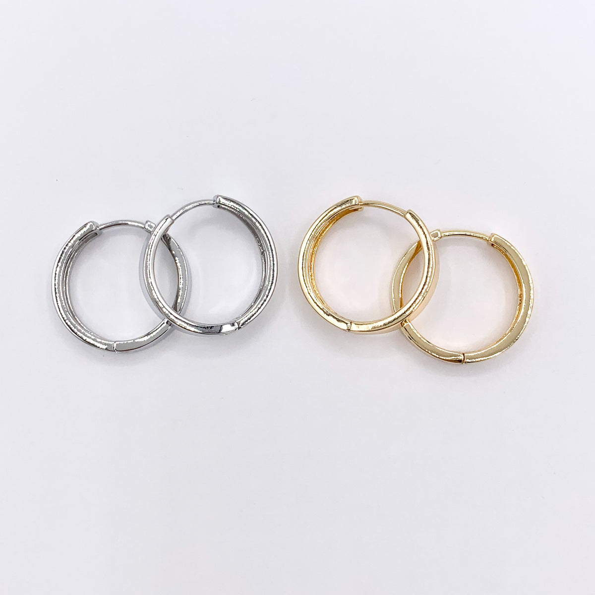 20mm Simple Plain Earring Hoops 18K Gold/Silver Plated Over Brass Earrings 4 PAIRS