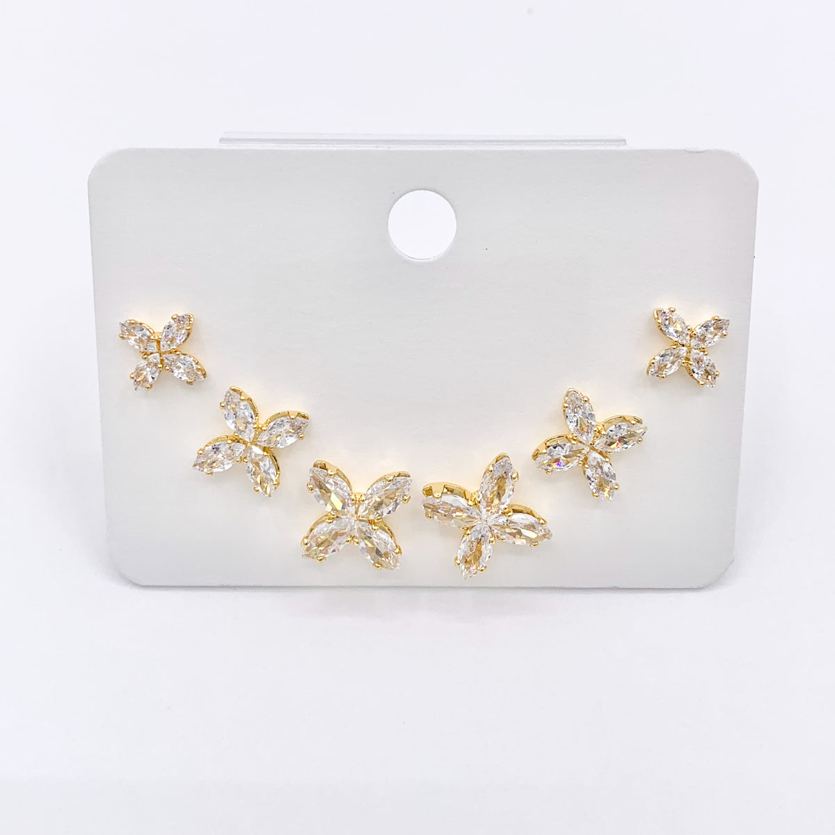 1 Set of 3 Sizes Dainty Cross Studs in CZ Pave 18K Gold Plated Over Copper Earrings 3 Pairs