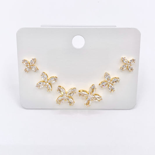 1 Set of 3 Sizes Dainty Cross Studs in CZ Pave 18K Gold Plated Over Copper Earrings 3 Pairs