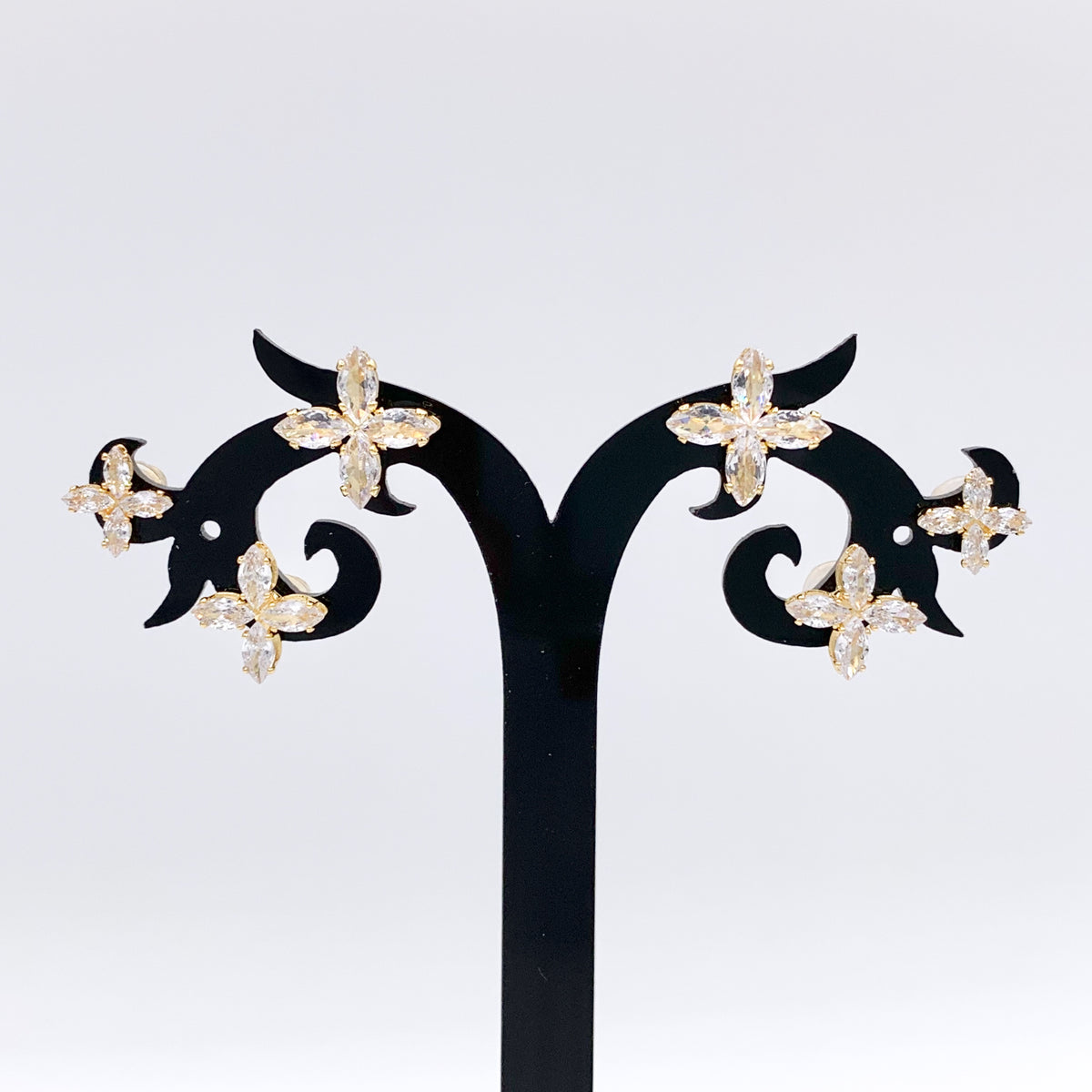 1 Set of 3 Sizes Dainty Cross Studs in CZ Pave 18K Gold Plated Over Copper Earrings 3 Pairs