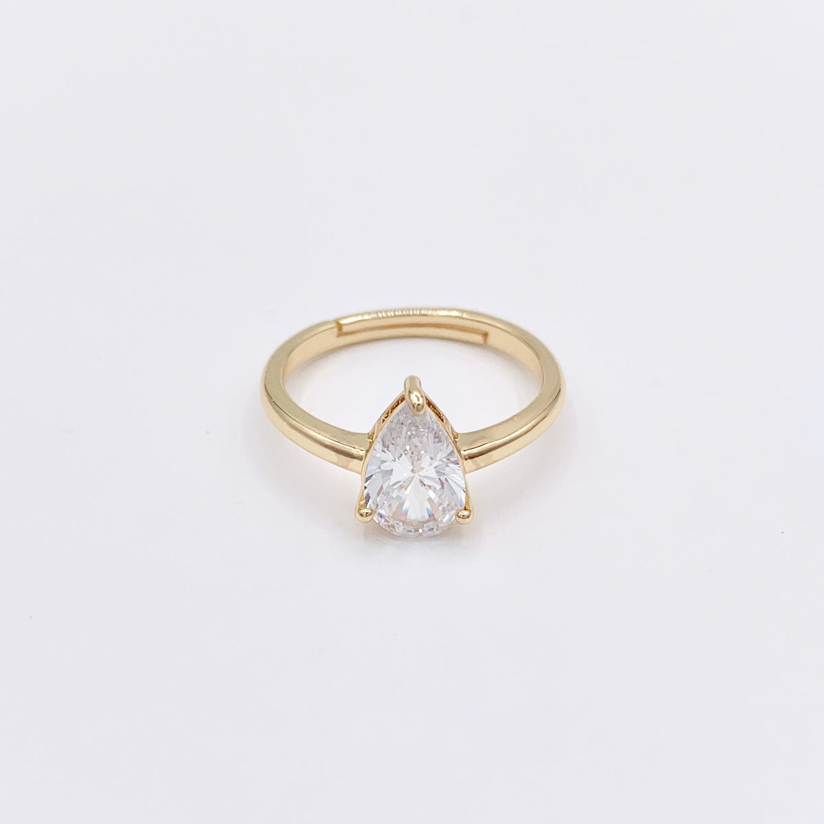 18K Gold Plated Copper Adjustable CZ Pave Teardrop Dainty Ring 4 PCS