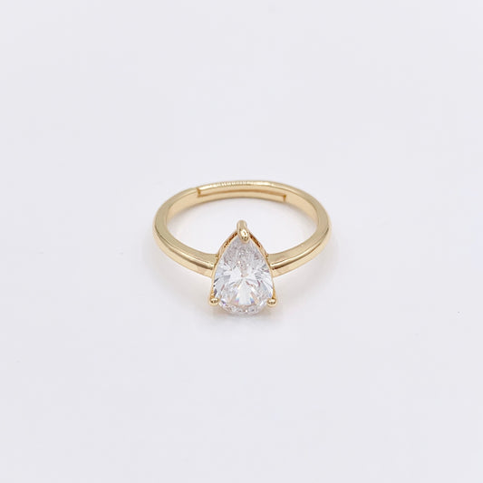 18K Gold Plated Copper Adjustable CZ Pave Teardrop Dainty Ring 4 PCS