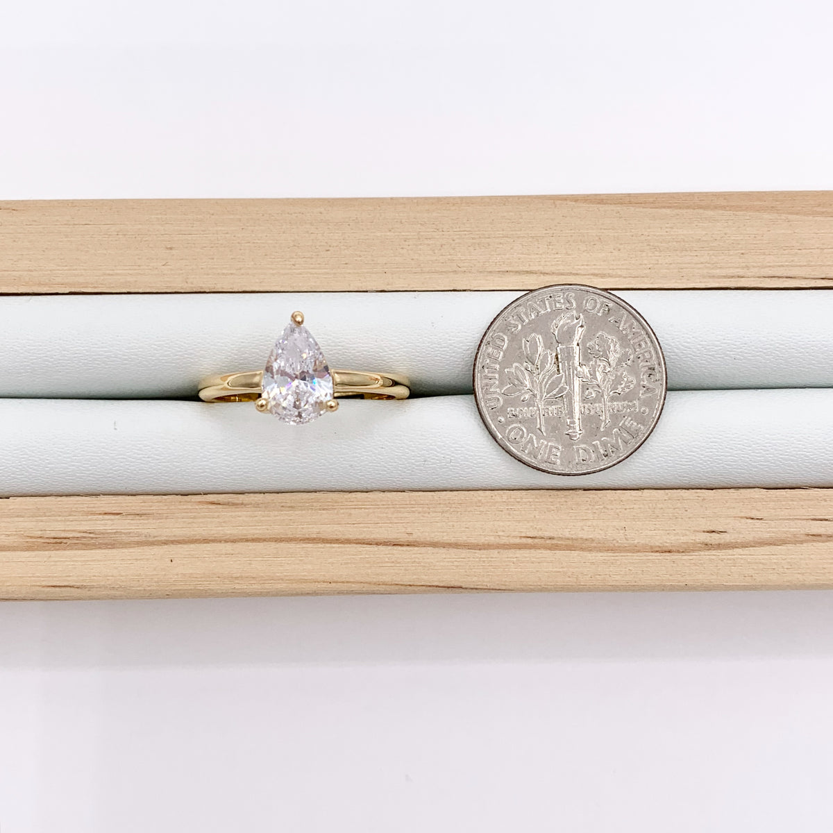 18K Gold Plated Copper Adjustable CZ Pave Teardrop Dainty Ring 4 PCS