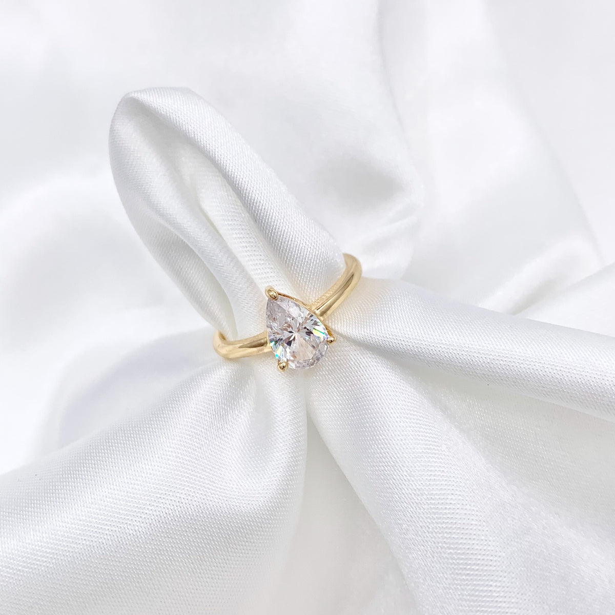 18K Gold Plated Copper Adjustable CZ Pave Teardrop Dainty Ring 4 PCS
