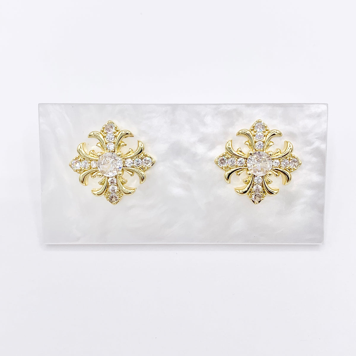 18mm Cross Patonce Studs in 18K Gold Plated Over Copper Earrings 3 PAIRS
