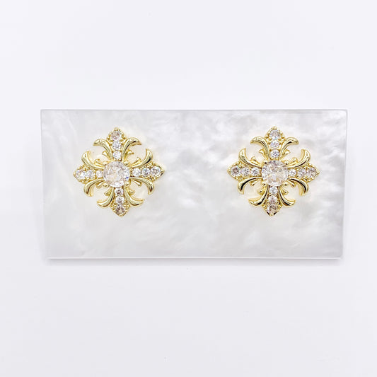 18mm Cross Patonce Studs in 18K Gold Plated Over Copper Earrings 3 PAIRS
