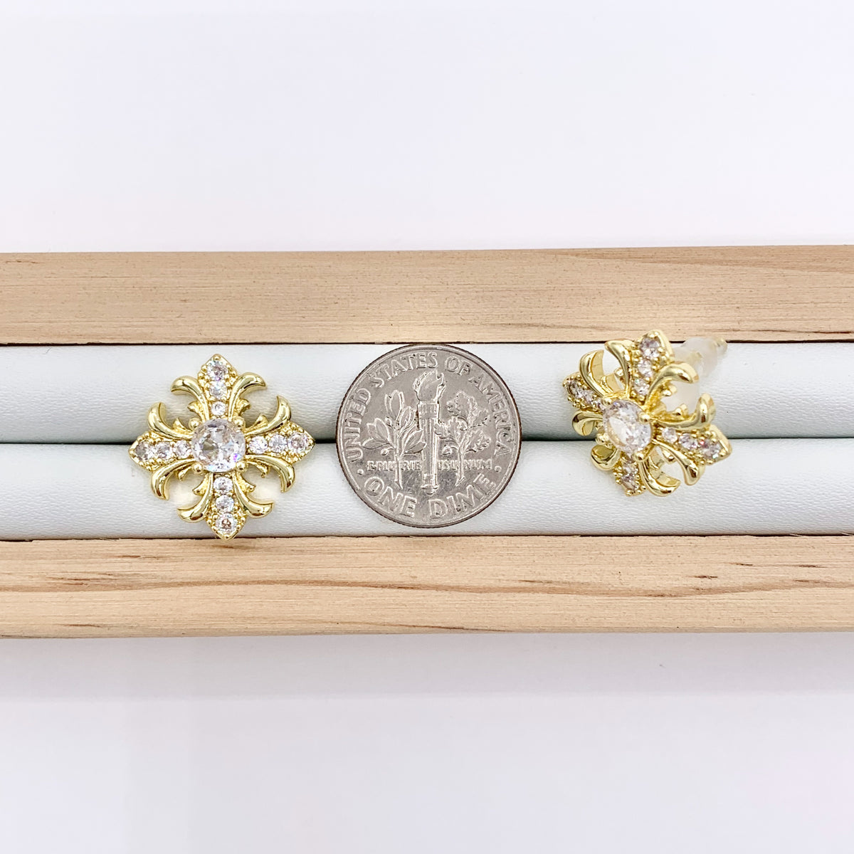 18mm Cross Patonce Studs in 18K Gold Plated Over Copper Earrings 3 PAIRS