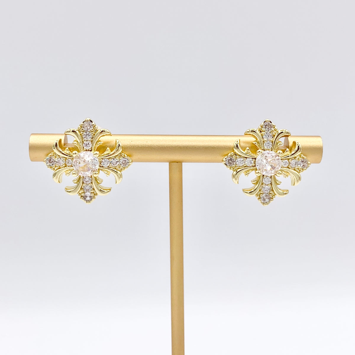18mm Cross Patonce Studs in 18K Gold Plated Over Copper Earrings 3 PAIRS