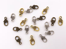 Load image into Gallery viewer, 9x17mm Pewter Antique Heart Lobster Claw Clasps Bulk Order in Gold, Silver and Brass 24 PCS
