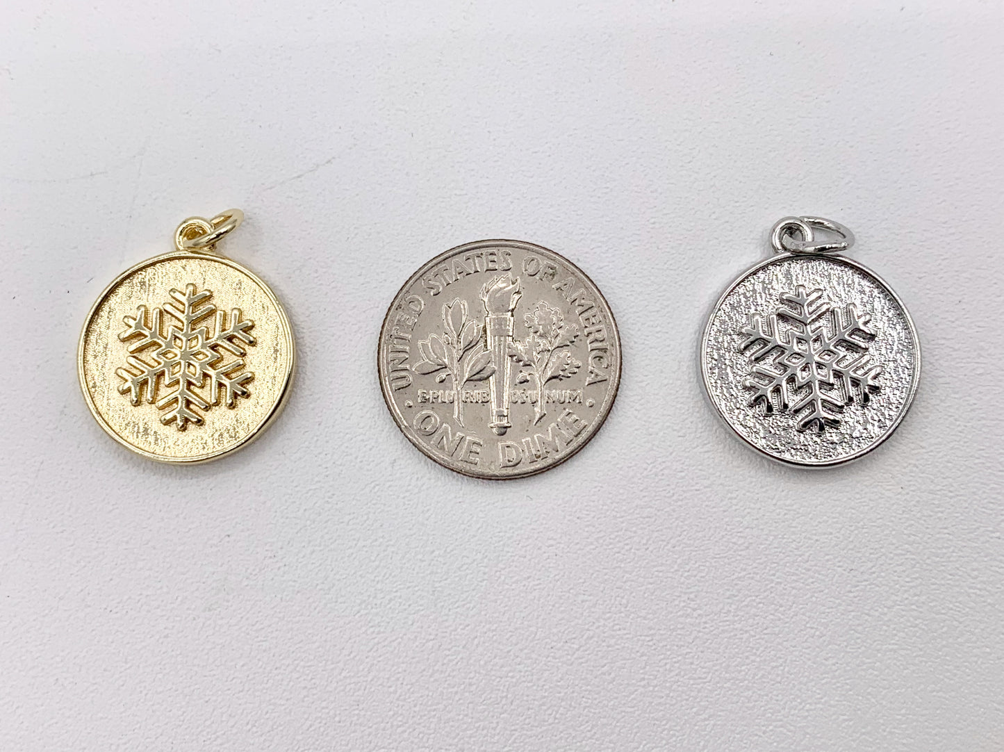 Cute Christmas Snowflake Coin Charm in Real Gold/Silver 18K Plated Over Copper 10 PCS