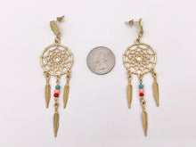 Load image into Gallery viewer, Matte Gold Dream Catcher Earrings with Seed Beads Boho Style Large Pewter Earrings 3 PAIRS
