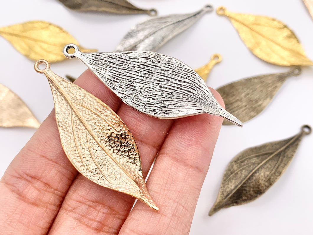 16x49mm Pewter Carved Wavy Thin Leaf Pendants Bulk Order in Gold, Rosy Gold, Silver, Brass 125g