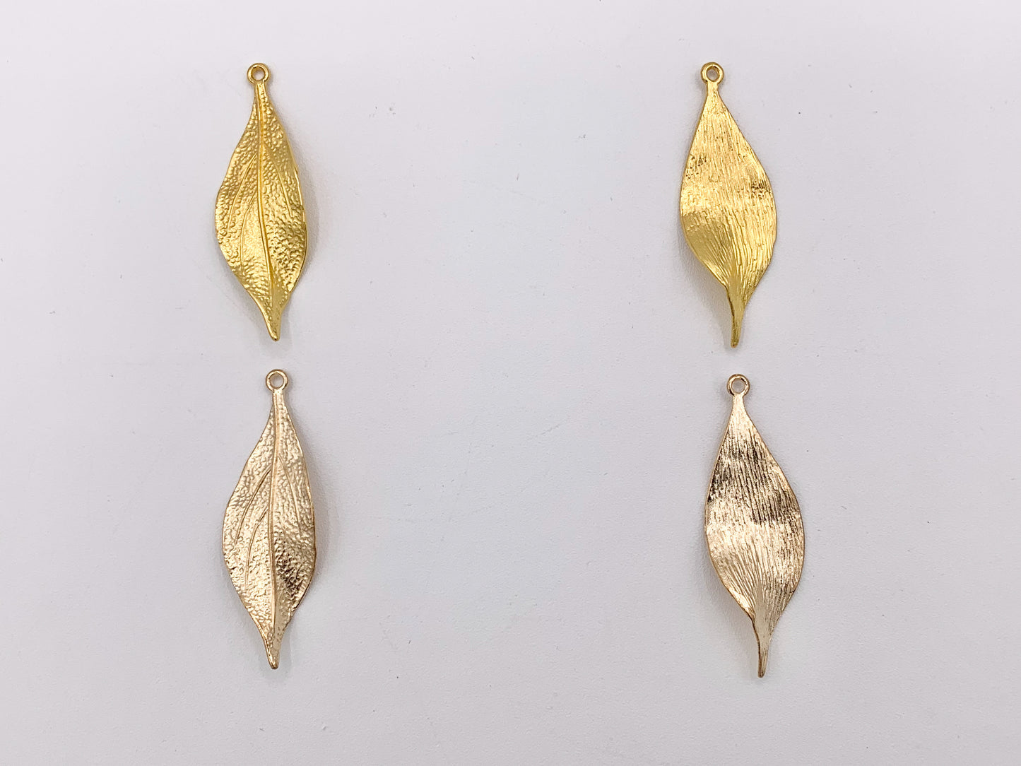 16x49mm Pewter Carved Wavy Thin Leaf Pendants Bulk Order in Gold, Rosy Gold, Silver, Brass 125g