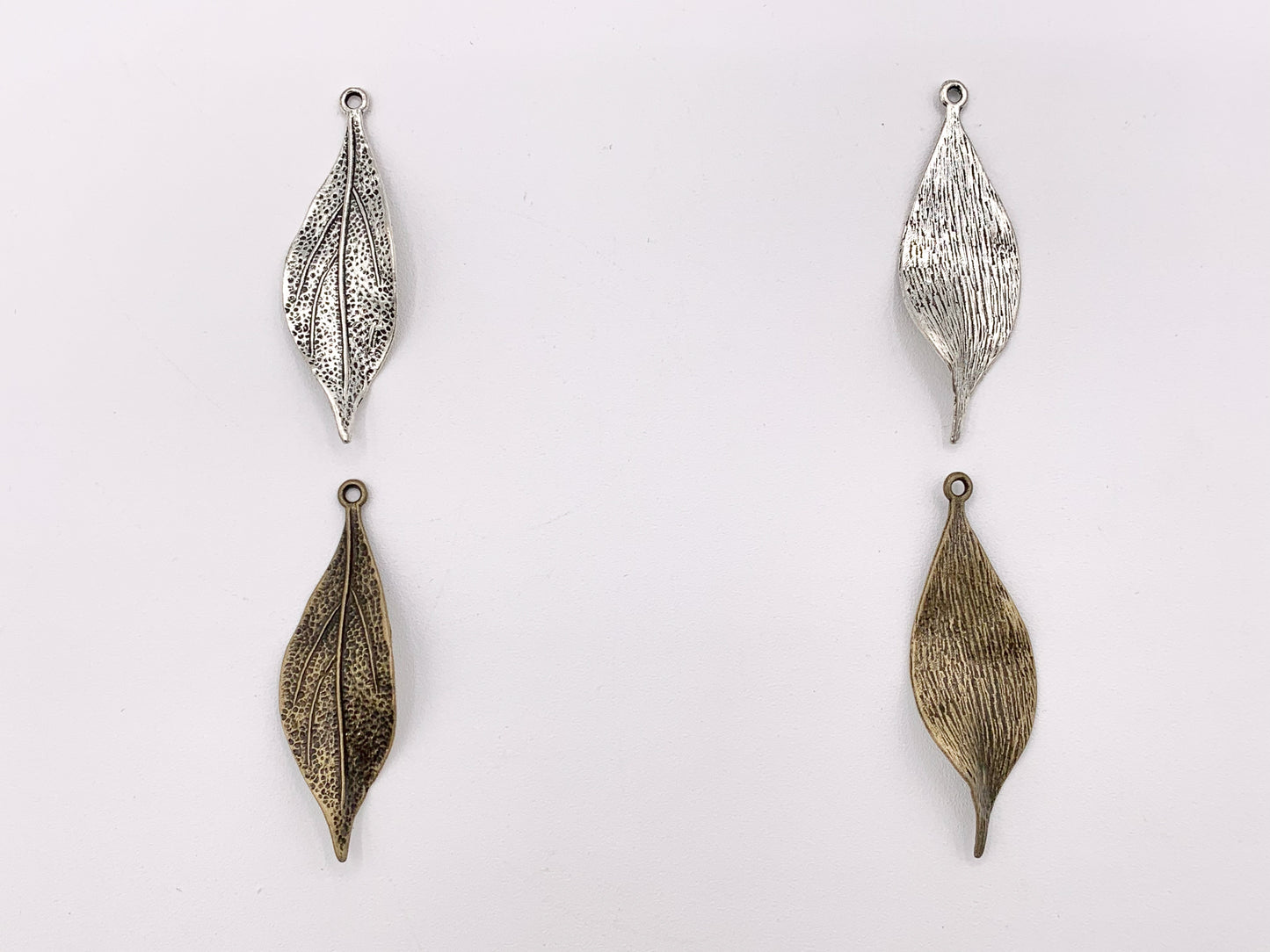 16x49mm Pewter Carved Wavy Thin Leaf Pendants Bulk Order in Gold, Rosy Gold, Silver, Brass 125g