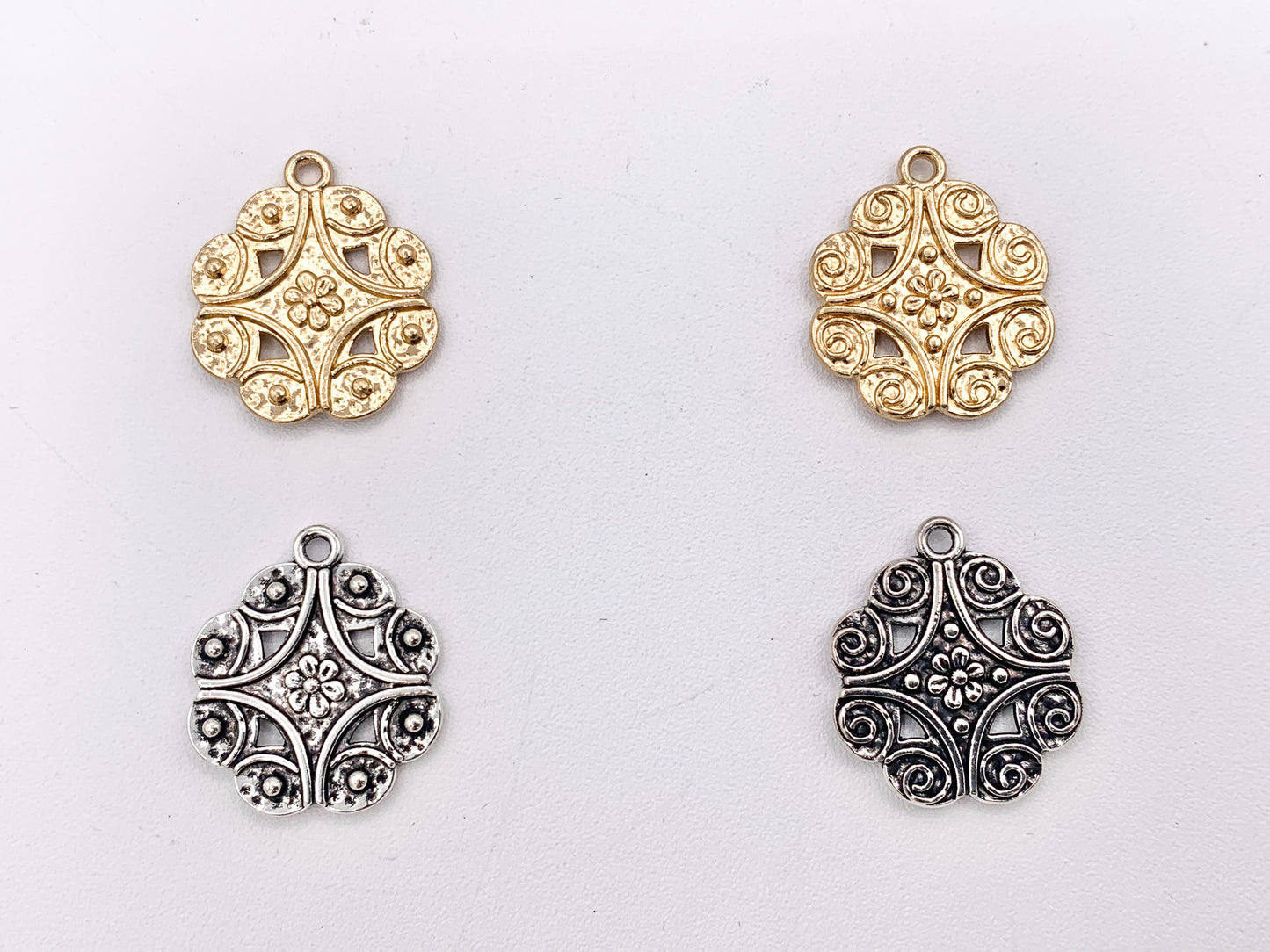 19mm Pewter Floral Charms Cute Flower Pendant in Gold, Silver, Bronze, Gunmetal and Patina Color