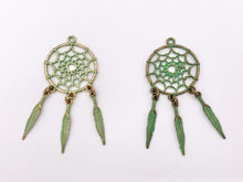 Load image into Gallery viewer, 2.5 Inches Pewter Filigree Dream Catcher Pendants Bulk Order in Gold, Silver, Brass, Copper And Green Patina
