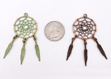 Load image into Gallery viewer, 2.5 Inches Pewter Filigree Dream Catcher Pendants Bulk Order in Gold, Silver, Brass, Copper And Green Patina
