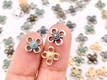 Load image into Gallery viewer, 9mm Pewter Daisy Flower Charms Cute Tiny Flower Pendant in Gold, Silver, Bronze, Gunmetal and Patina Color
