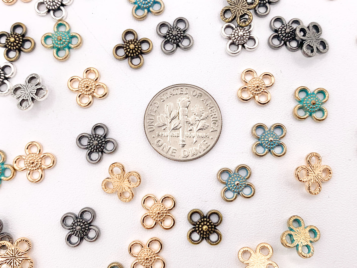 9mm Pewter Daisy Flower Charms Cute Tiny Flower Pendant in Gold, Silver, Bronze, Gunmetal and Patina Color