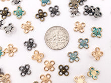 Load image into Gallery viewer, 9mm Pewter Daisy Flower Charms Cute Tiny Flower Pendant in Gold, Silver, Bronze, Gunmetal and Patina Color
