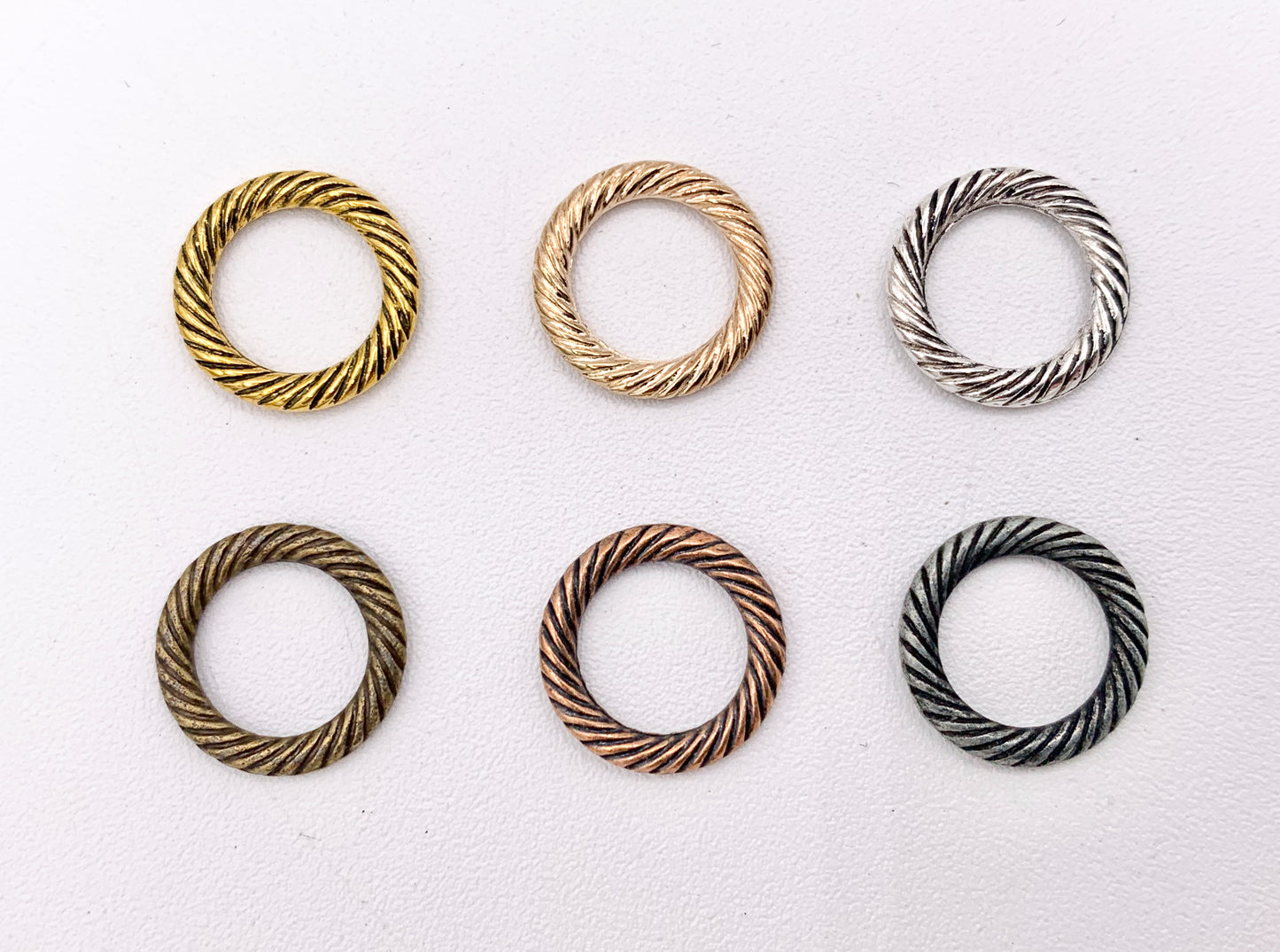 13mm Pewter Textured Roped Circle Ring Pendants Bulk Order in Gold, Rosy Gold, Silver, Brass, Copper, Gunmetal