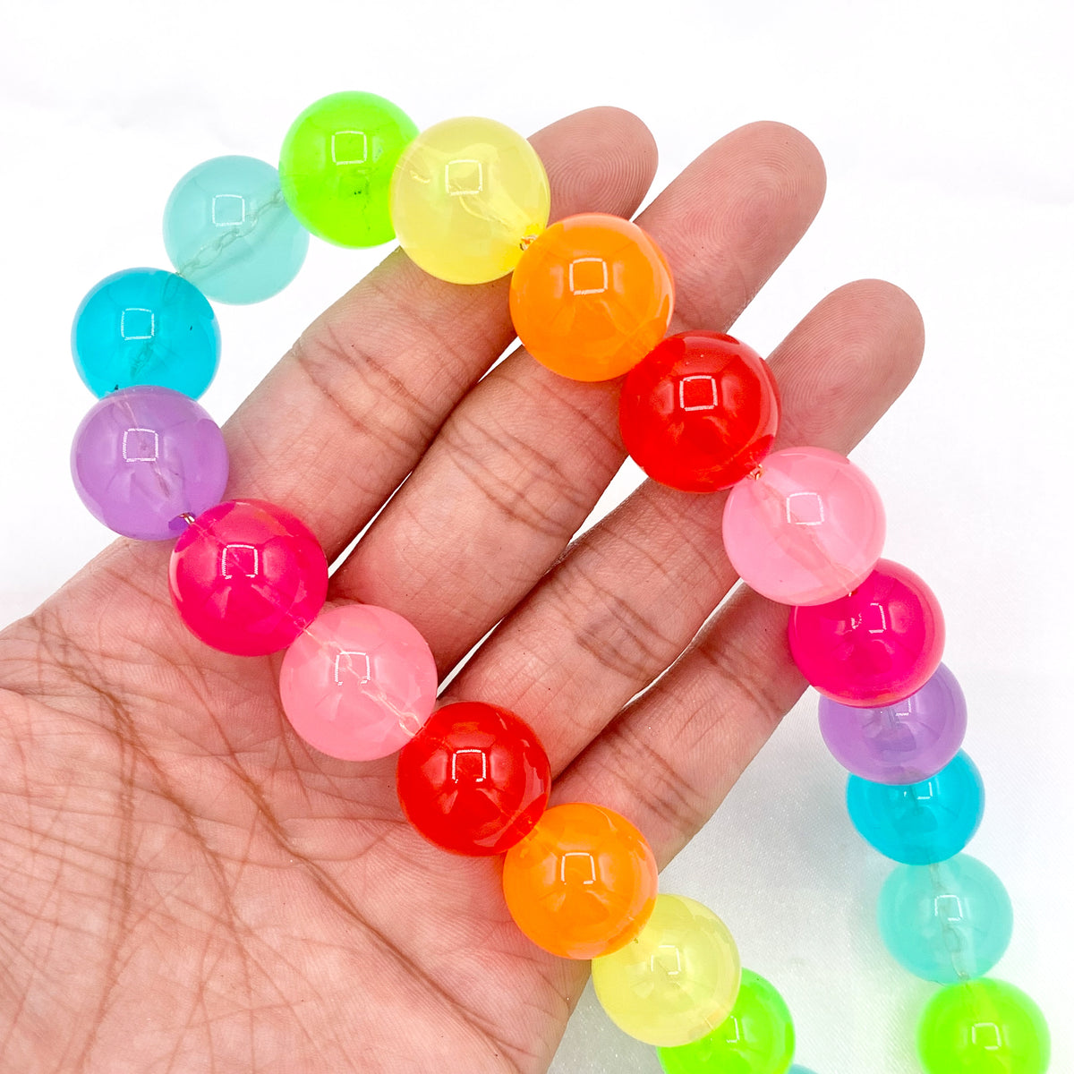 Chunky Large 15mm & 19mm Colorful Acrylic Beaded Necklace 17" + 1.5" Extension Link 1 PC
