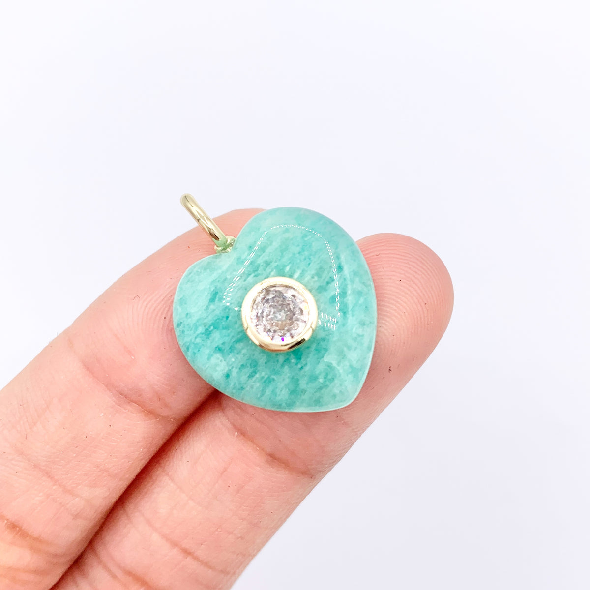 18mm Natural Gemstone Puffy Heart Shape Pendant with CZ Pave | Moonstone/ Lapis/ Amethyst/ Obsidian & More 1 PC