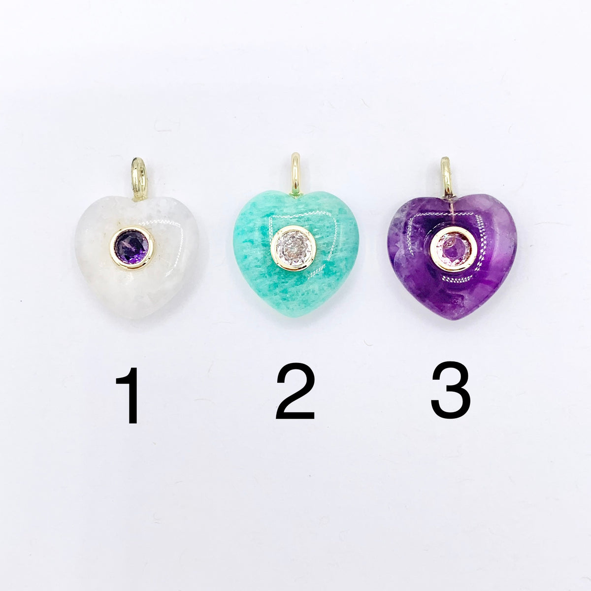 18mm Natural Gemstone Puffy Heart Shape Pendant with CZ Pave | Moonstone/ Lapis/ Amethyst/ Obsidian & More 1 PC