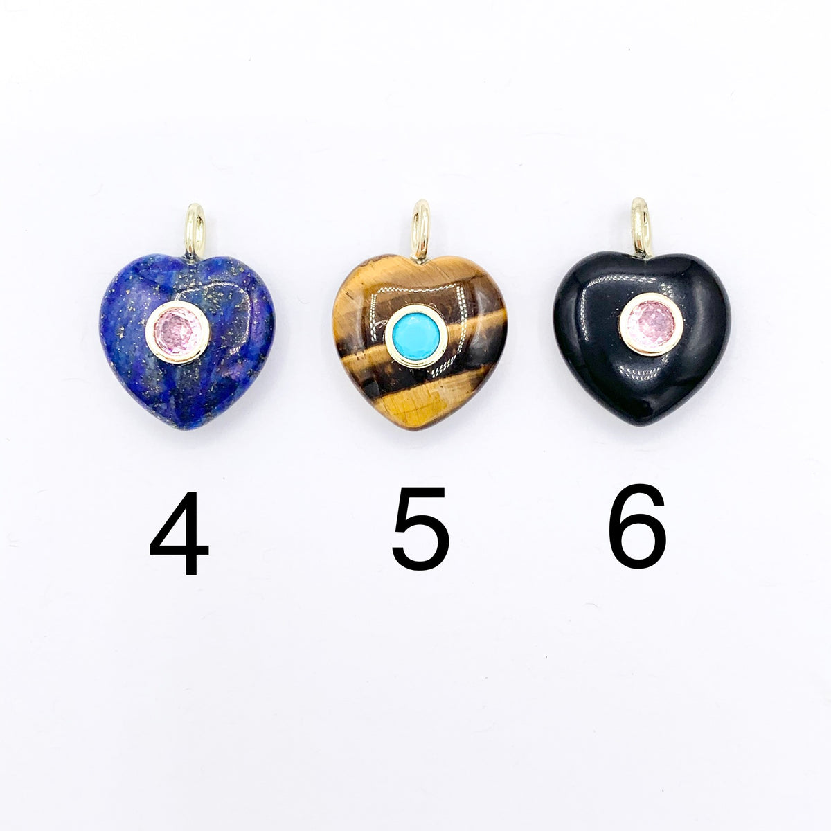 18mm Natural Gemstone Puffy Heart Shape Pendant with CZ Pave | Moonstone/ Lapis/ Amethyst/ Obsidian & More 1 PC