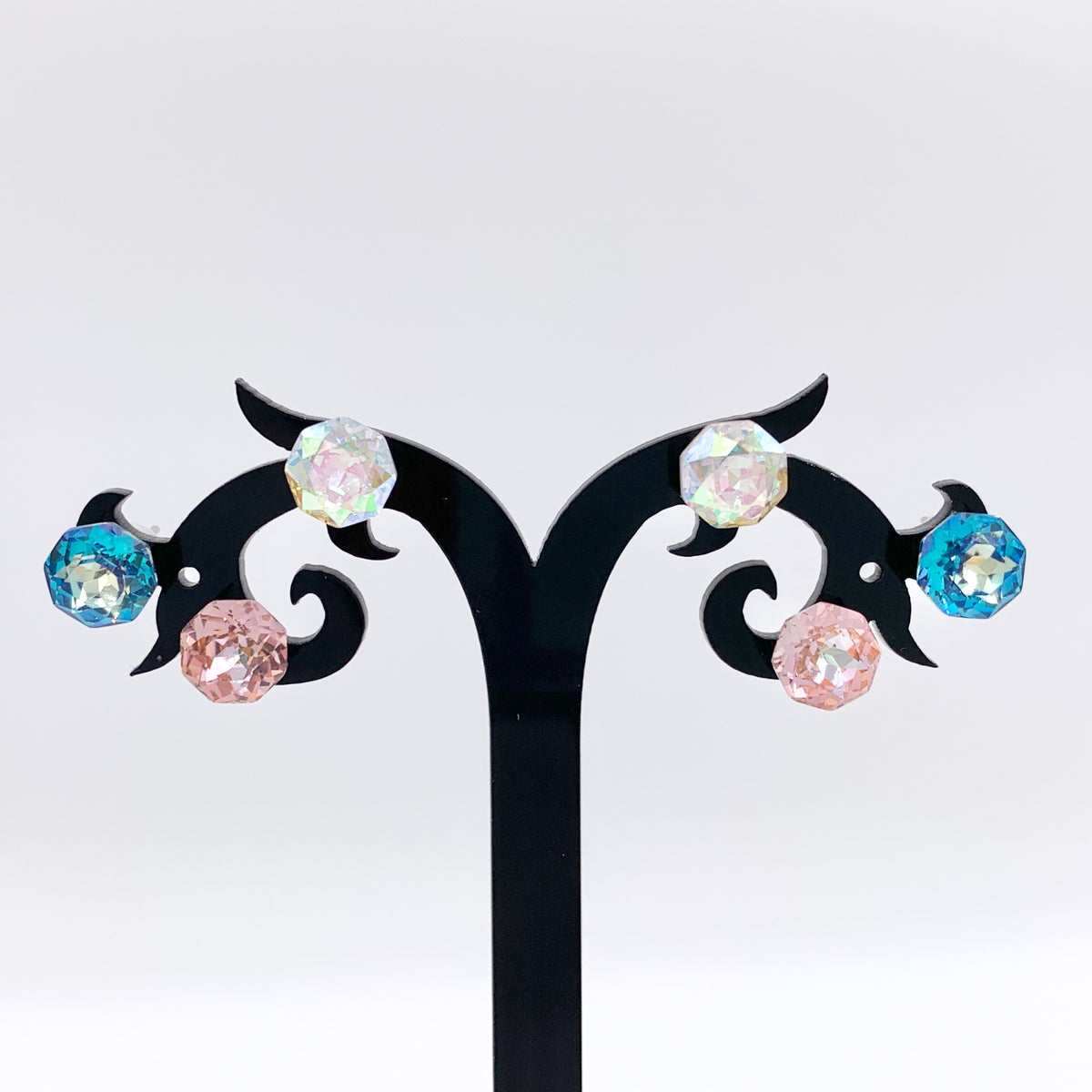1 Set of 3 Colors Diamond Studs in CZ Pave Silver Plated Over Copper Earrings 3 Pairs