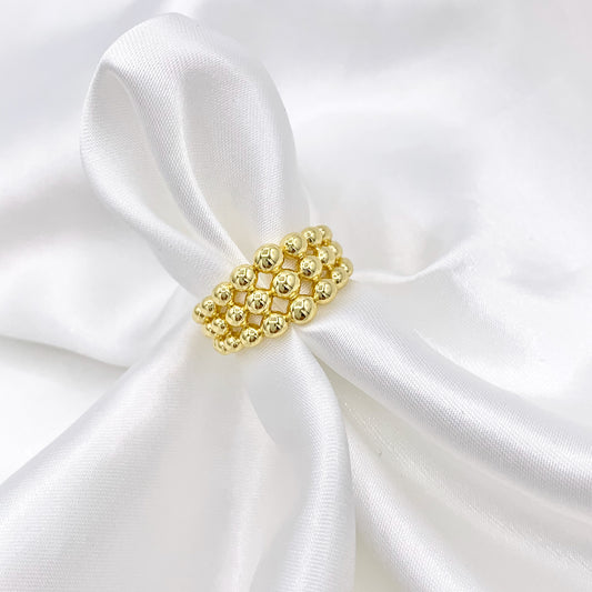 Thick Beaded Adjustable Ring in Real Gold/Silver 18K Plated Over Copper 5 PCS