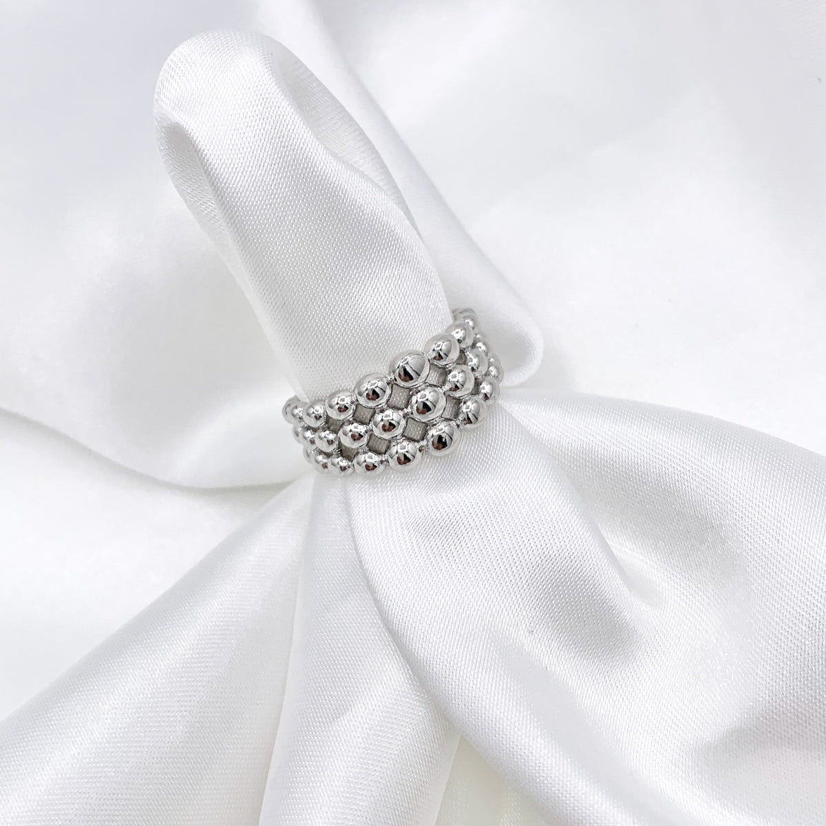 Thick Beaded Adjustable Ring in Real Gold/Silver 18K Plated Over Copper 5 PCS