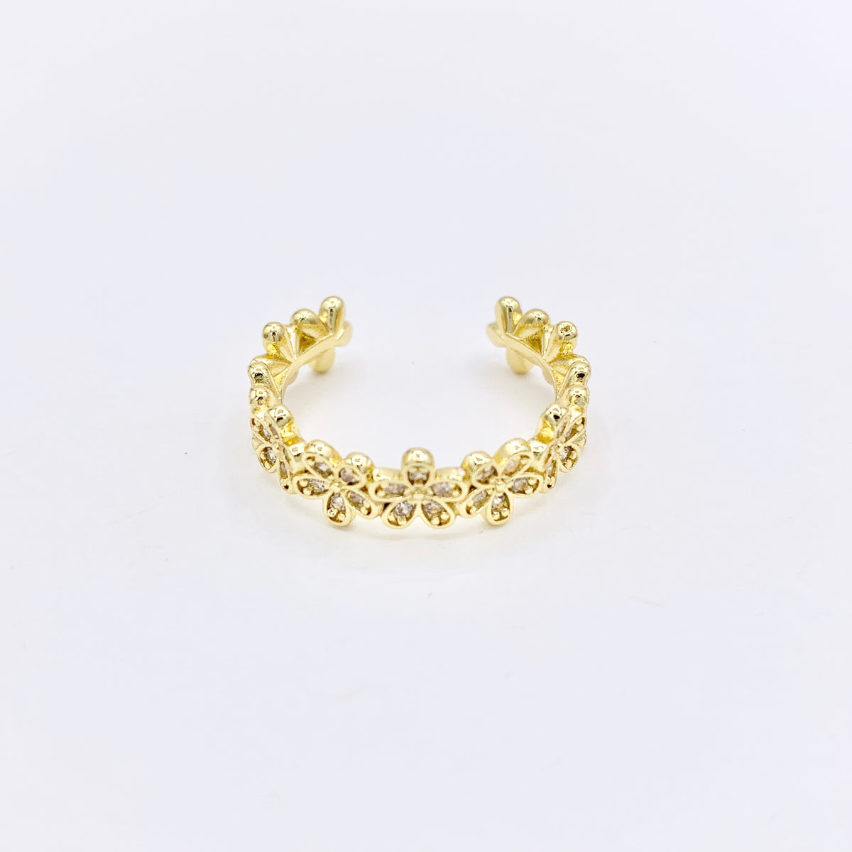 Delicate Daisy Cubic Zirconia Rhinestone Flower Ring Adjustable Rings in 18K Gold Plated Copper 5 PCS