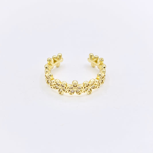 Delicate Daisy Cubic Zirconia Rhinestone Flower Ring Adjustable Rings in 18K Gold Plated Copper 5 PCS