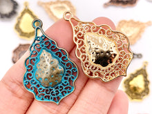 Load image into Gallery viewer, 24x37mm/1x1.5 inches Pewter Detailed Filigree Teardrop Pendants Bulk Order in Gold, Silver, Copper, Brass, Gunmetal and Blue Patina
