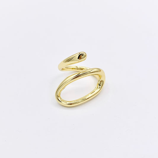 Front Open Geometric Curved Oval Ring in Real Gold 18K Plated Copper Adjustable Ring5 PCS