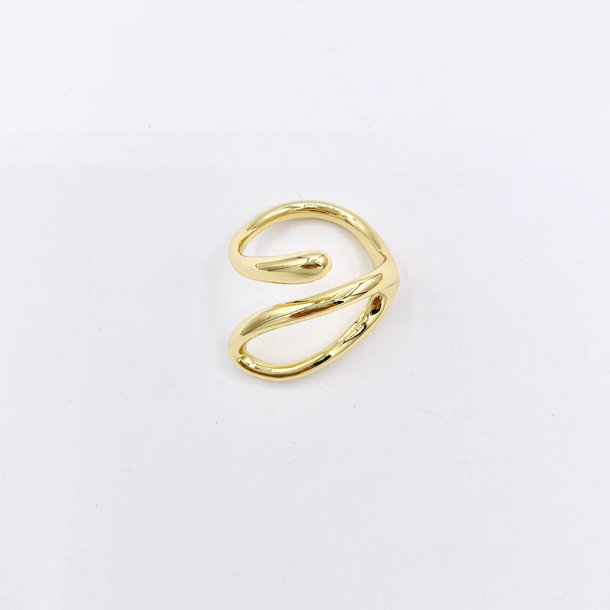 Front Open Geometric Curved Oval Ring in Real Gold 18K Plated Copper Adjustable Ring5 PCS