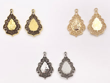 Load image into Gallery viewer, 24x37mm/1x1.5 inches Pewter Detailed Filigree Teardrop Pendants Bulk Order in Gold, Silver, Copper, Brass, Gunmetal and Blue Patina
