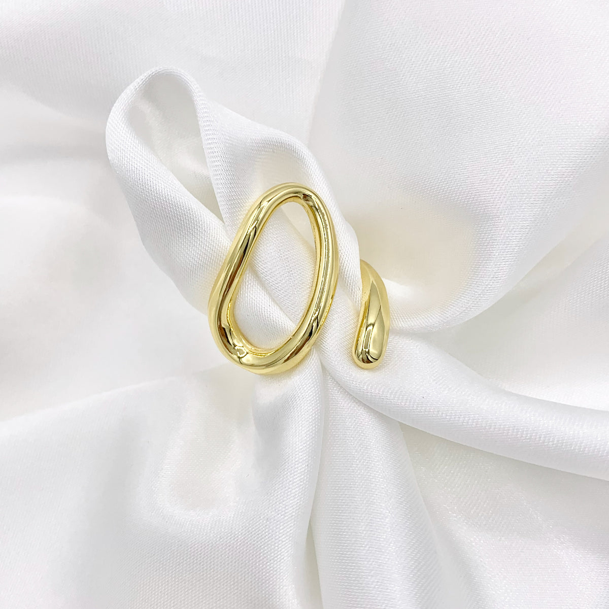 Front Open Geometric Curved Oval Ring in Real Gold 18K Plated Copper Adjustable Ring5 PCS