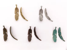 Load image into Gallery viewer, 15x57mm/ 2.25 inches Pewter Feather Connectors Native American Indian Style Bulk Order in Antique Gold, Silver, Copper, Brass And Patina
