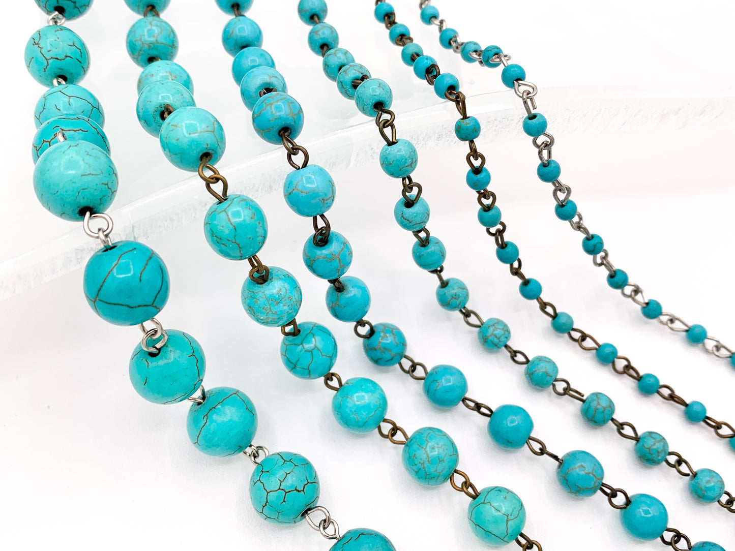 Vintage Turquoise Howlite Round Smooth Rosary Style Beaded Chain With Brass And Silver Wire 1 Spool 4mm 6mm 8mm 10mm 12mm