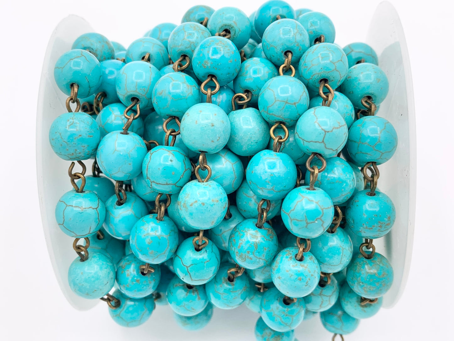 Vintage Turquoise Howlite Round Smooth Rosary Style Beaded Chain With Brass And Silver Wire 1 Spool 4mm 6mm 8mm 10mm 12mm