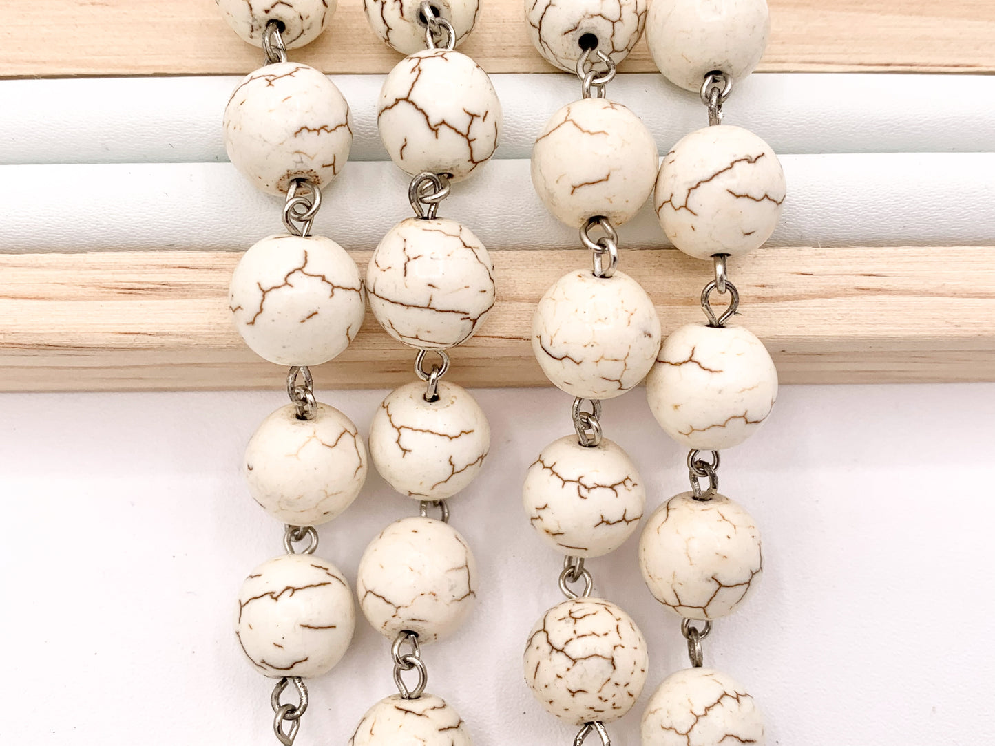 Vintage White Howlite Round Smooth Rosary Style Beaded Chain With Silver Wire 1 Spool 4mm 6mm 8mm 10mm 12mm