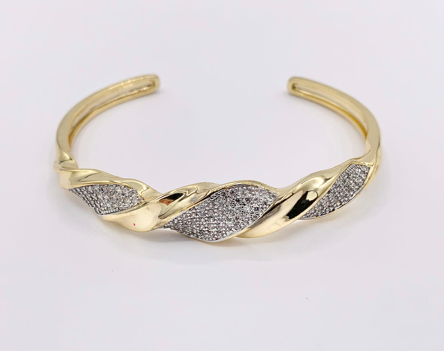 2 Tone Minimalist Twisted Adjustable Bangle in Gold/Silver Plated over Brass 1 PC